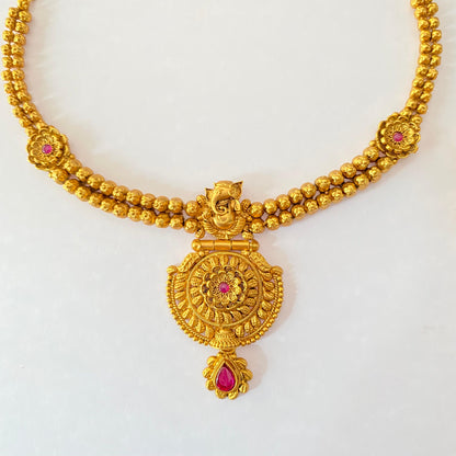 Antique Gold Plated Necklace Set with Ruby