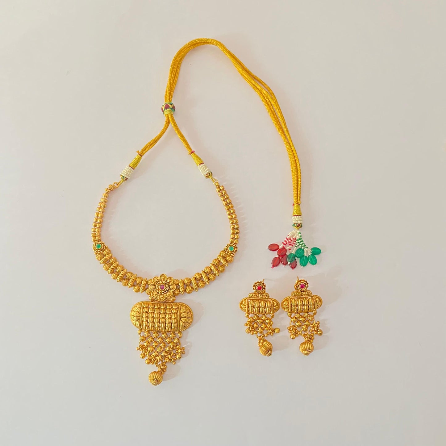 Antique Gold Plated Necklace Set  with Ruby & Emerald Stone