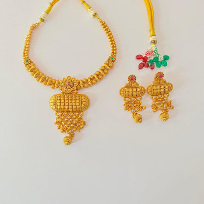 Antique Gold Plated Necklace Set  with Ruby & Emerald Stone
