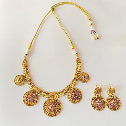 Gold Plated  with Ruby latest design Necklace Set