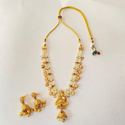 Gold Plated Ruby with pearl latest design Necklace Set