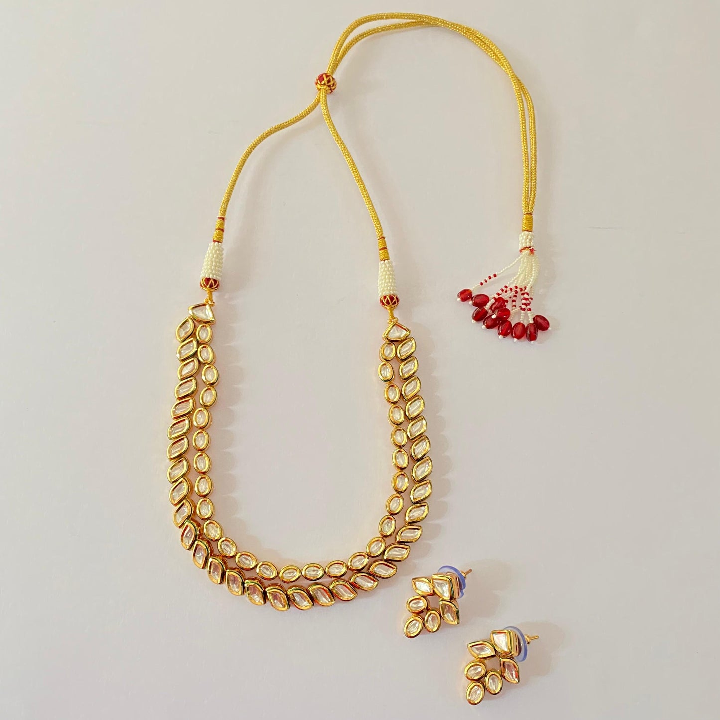 Gold Plated Double Line Kundan Necklace Set