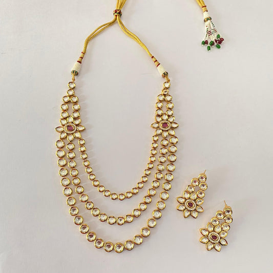 Classic Three Line Kundan Necklace Set