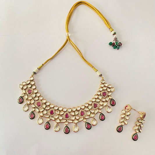 Ruby Gold Plated Kundan Necklace Set