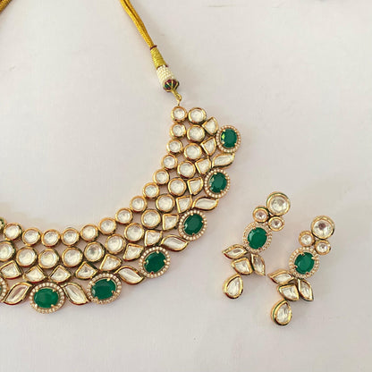 Emerald Kundan Gold Plated  Necklace Set