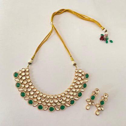 Emerald Kundan Gold Plated  Necklace Set