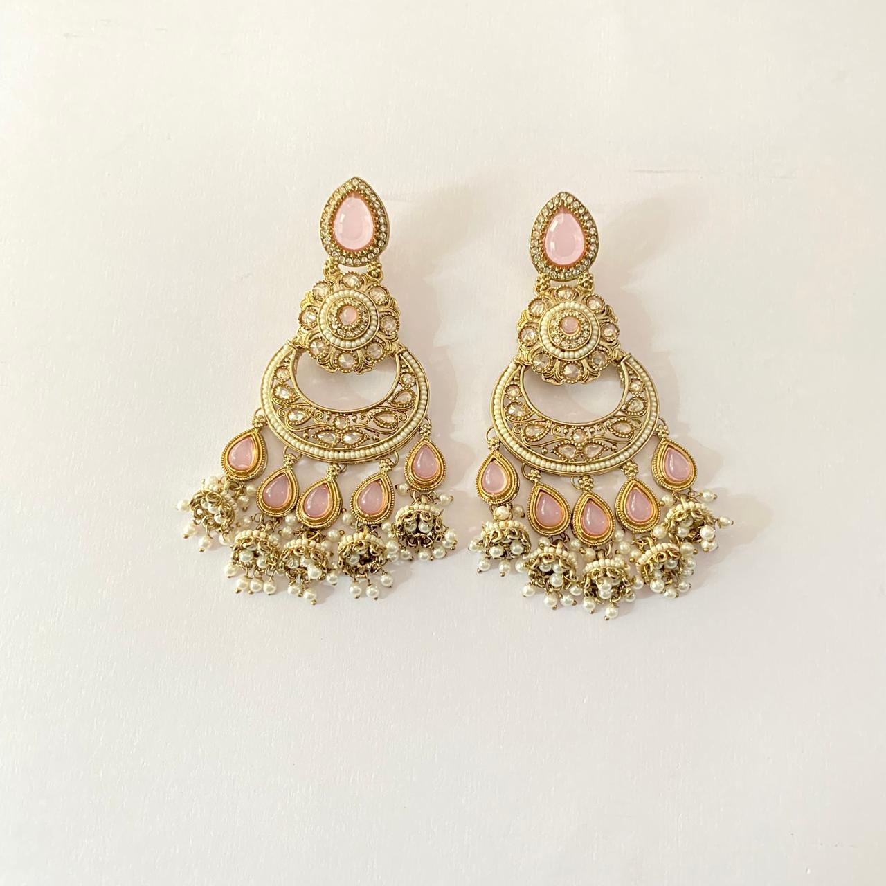 Victorian uncut rose quartz Big  chand bali Earring