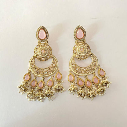 Victorian uncut rose quartz Big  chand bali Earring