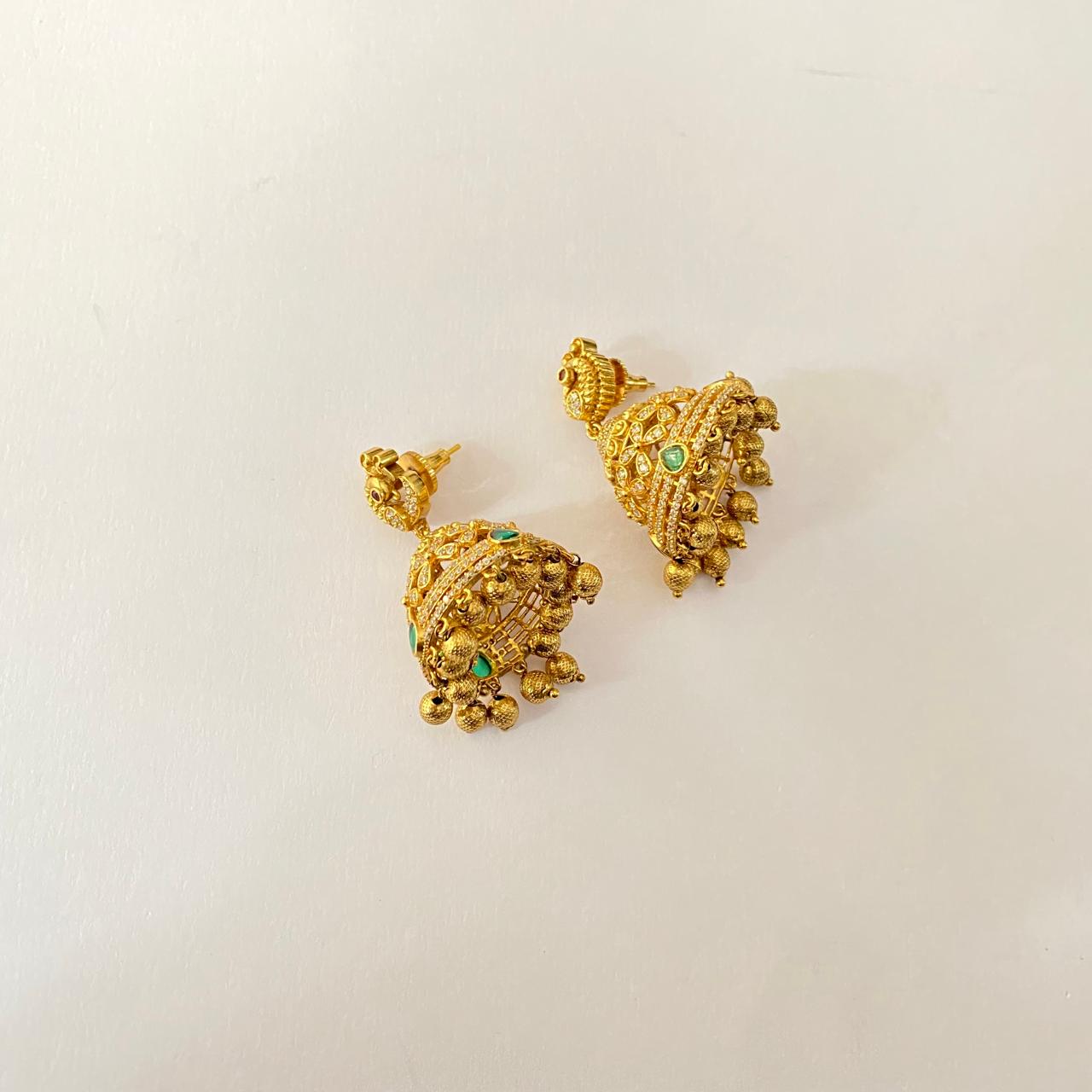 Emerald Ruby Gold Plated Traditional jhumka