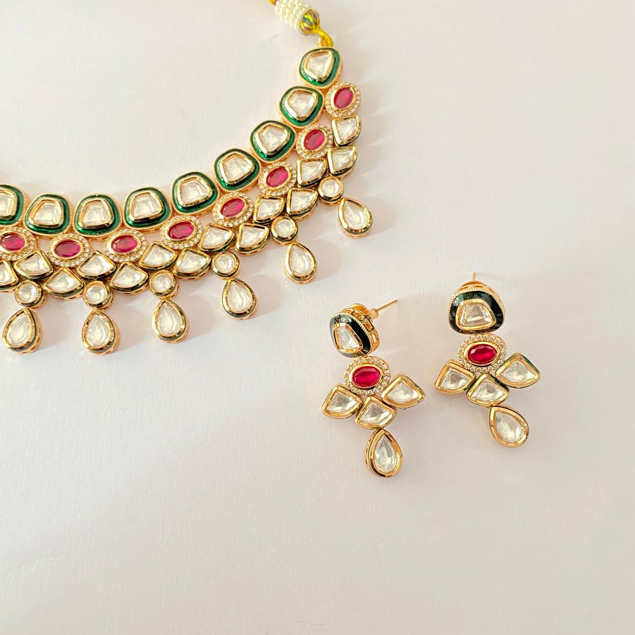 Kundan Gold plated ruby emerald Necklace Set