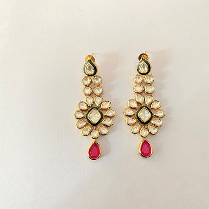 Kundan Gold plated ruby Drop Floral  Earring