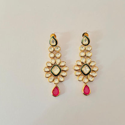Kundan Gold plated ruby Drop Floral  Earring