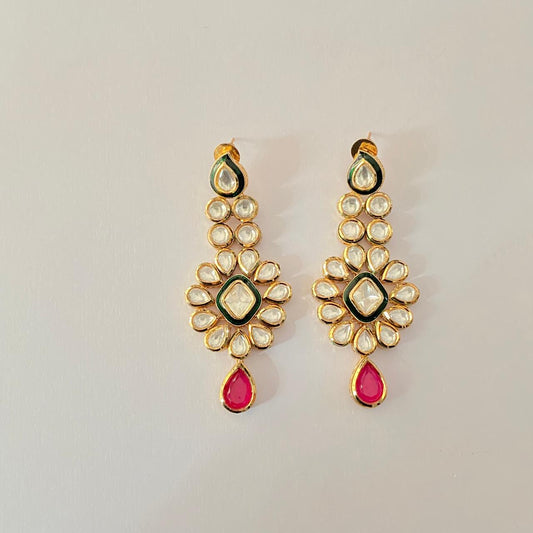 Kundan Gold plated ruby Drop Floral  Earring