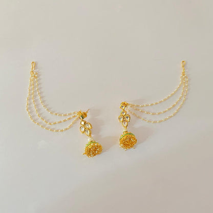 Kundan Gold plated jhumka with pearl kaan chain