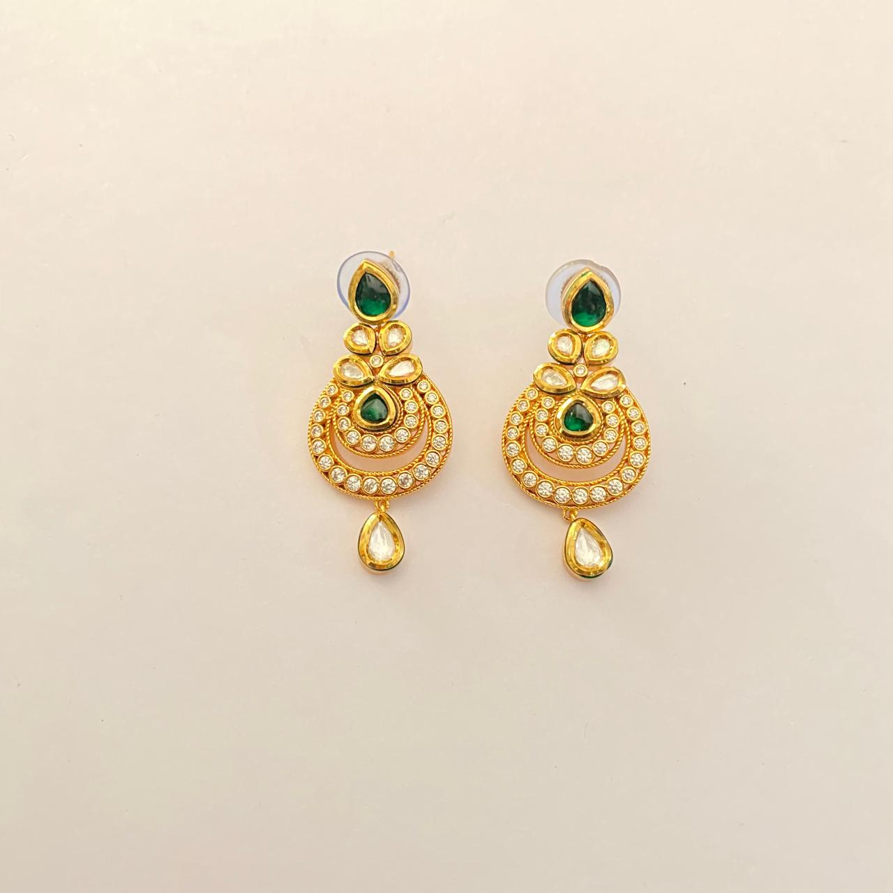 Emerald Kundan Gold plated  Traditional ChandBali Earring