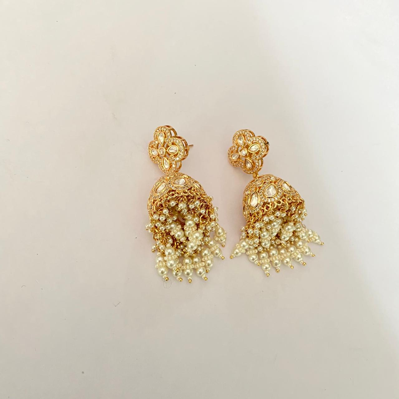 Polki Kundan Antic with hanging pearl  Jhumka