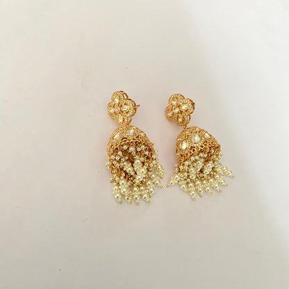 Polki Kundan Antic with hanging pearl  Jhumka