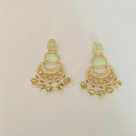 Polki  Mint Green Hanging Jhumka Chand Bali Earring