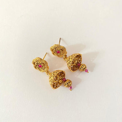 Ruby Gold Plated Traditional Latest design Jhumka