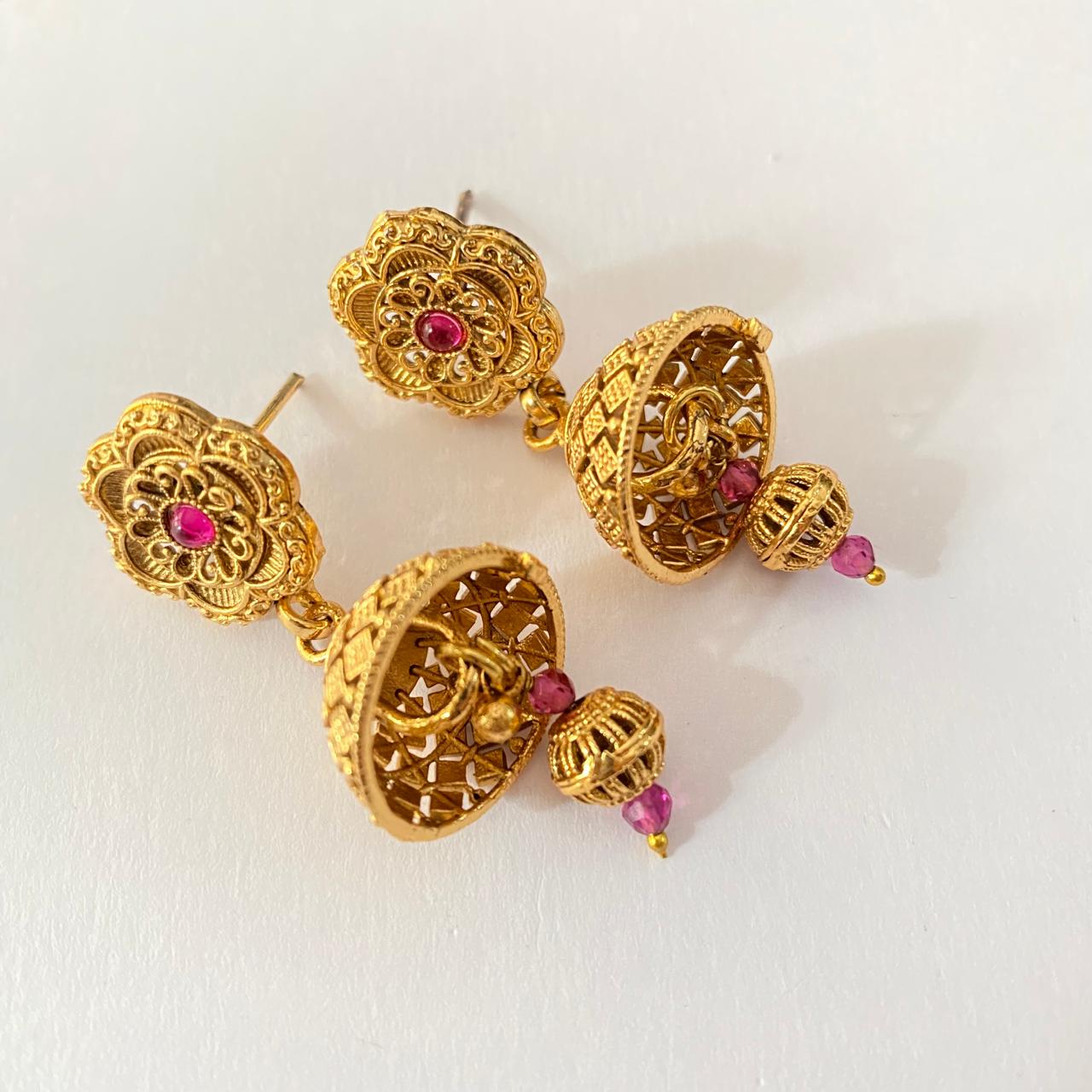 Ruby Gold Plated Traditional Latest design Jhumka