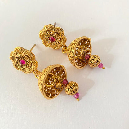 Ruby Gold Plated Traditional Latest design Jhumka