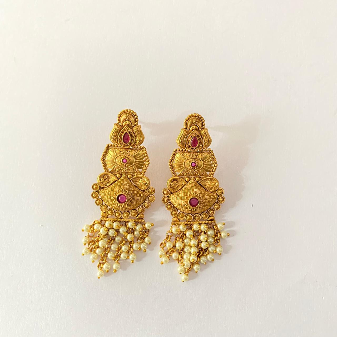 Gold Plated temple ruby lates design with pearl earring