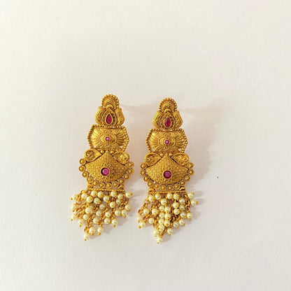 Gold Plated temple ruby lates design with pearl earring