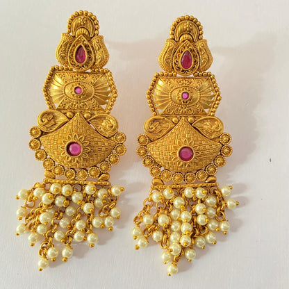 Gold Plated temple ruby lates design with pearl earring