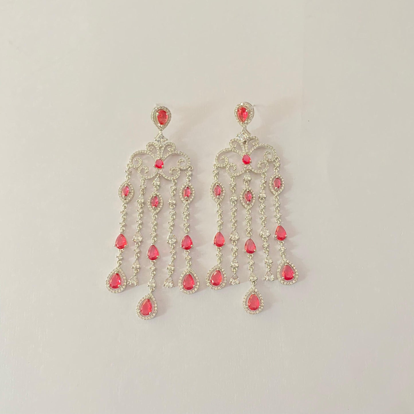 Ruby A.D Silver Plated Long Classic Dangler Earring
