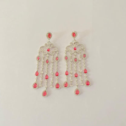 Ruby A.D Silver Plated Long Classic Dangler Earring