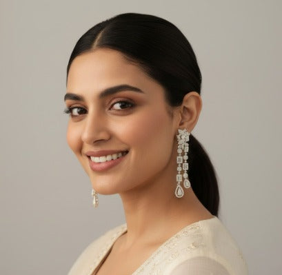 A.D Silver Plated Long Dangler Earring