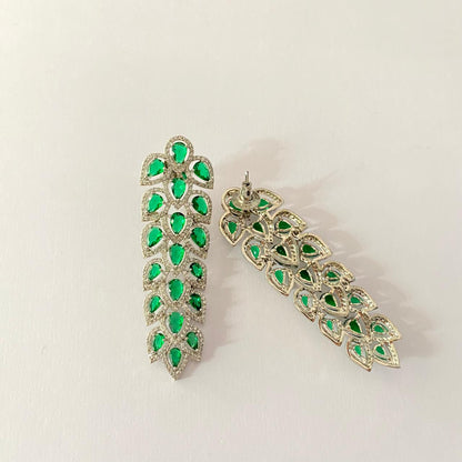 Diamond Emerald Silver Plated Classic Leaf Style Earring
