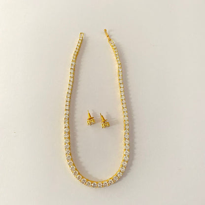 Gold Plated Tennis Necklace Set