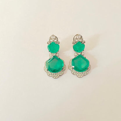 Emerald A.D Silver Plated with Polki Design Earring