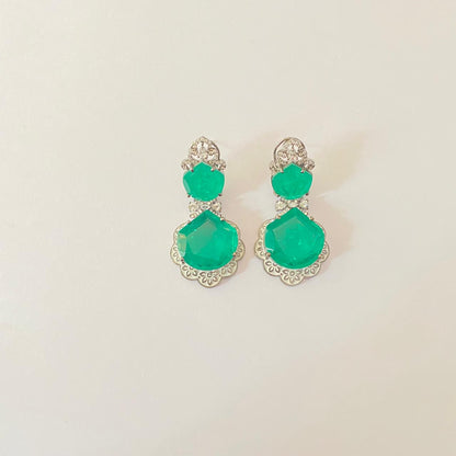 Emerald A.D Silver Plated with Polki Design Earring