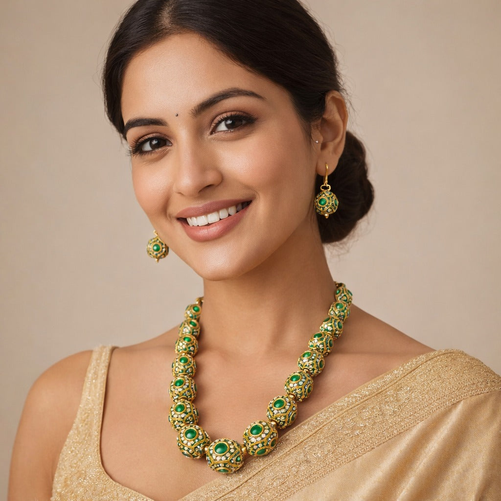 Emerald Matar Mala Necklace Set