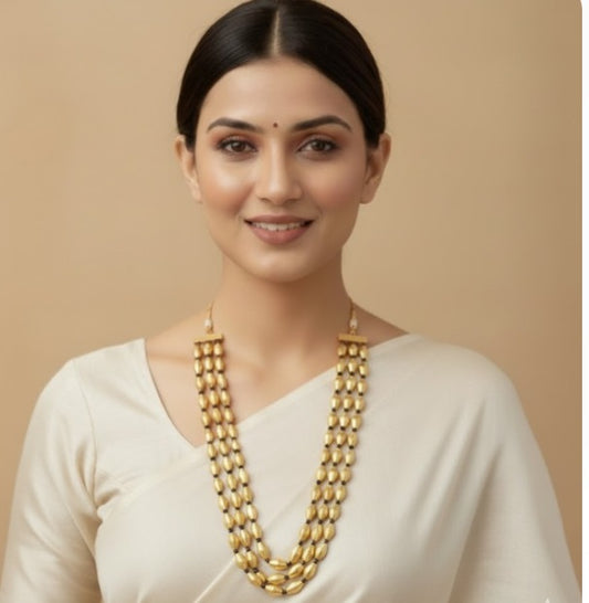 Three Layer Golden Beads Necklace Set