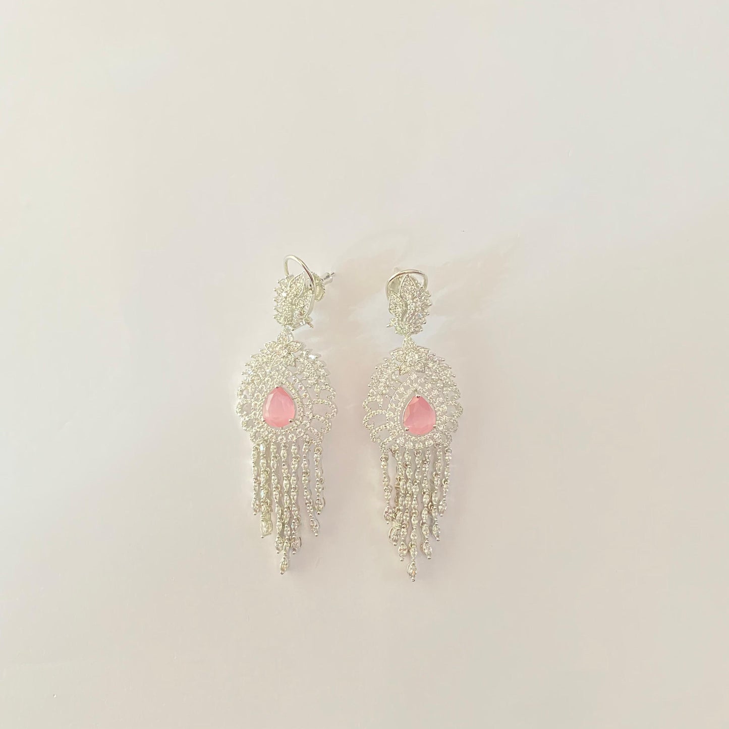Dangler Sliver Plated with Pink Stone Earring