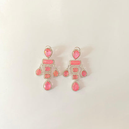 Silver Plated with Pink Stone Latest Design Earring