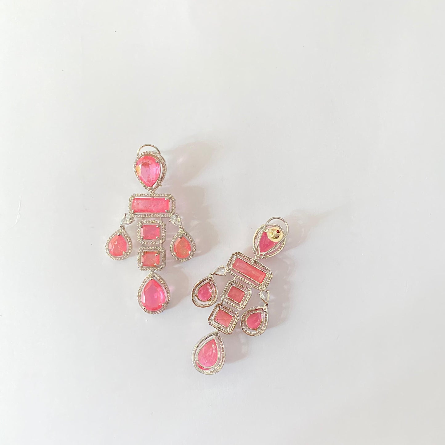Silver Plated with Pink Stone Latest Design Earring