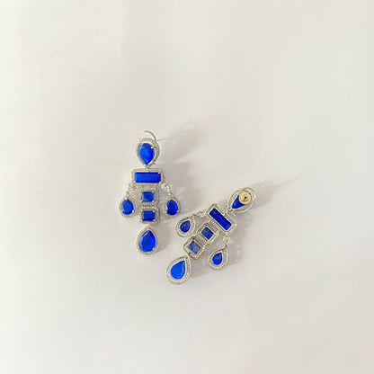 Silver Plated with Blue Stone Latest Design Earring