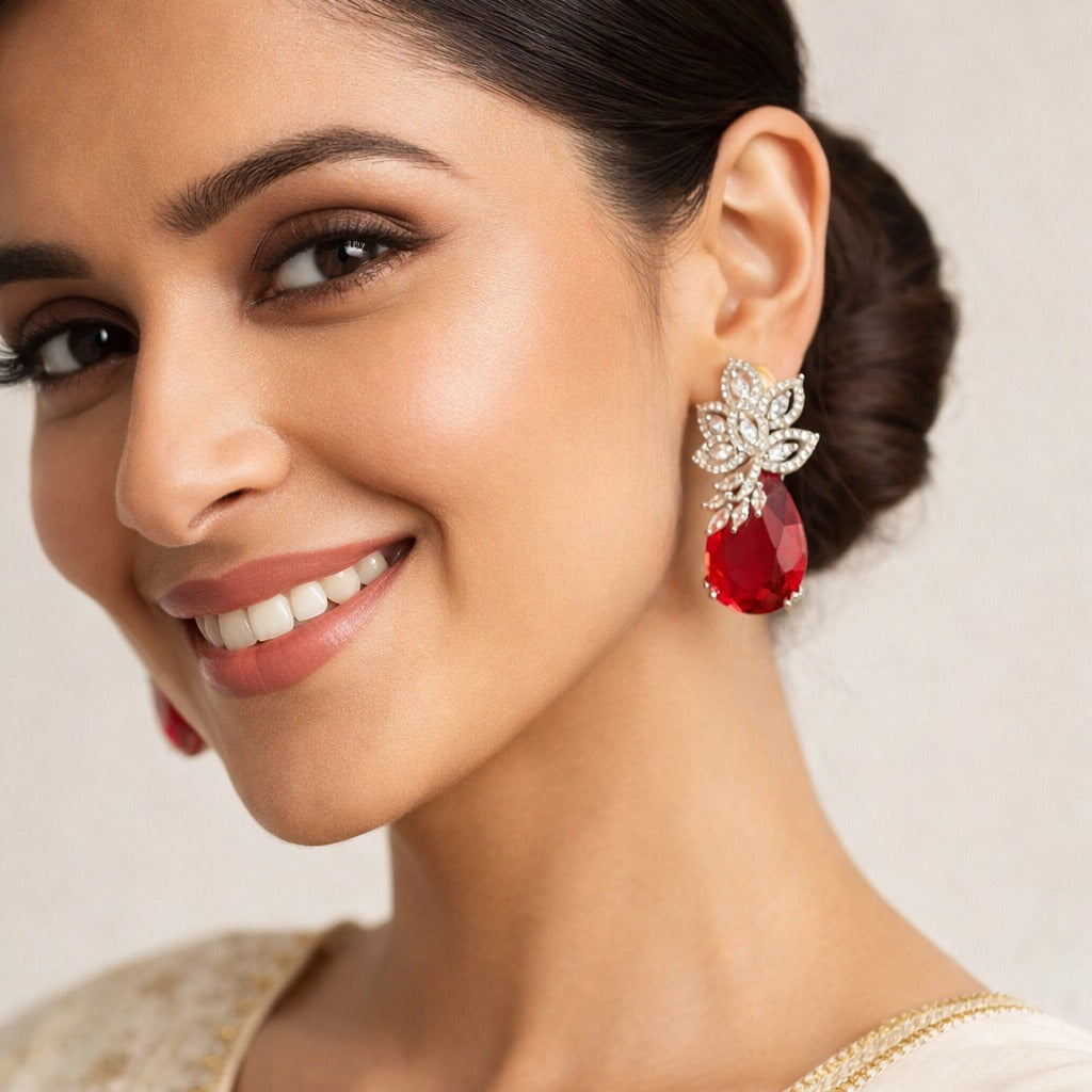 Ruby with Silver Plated Drop Earring