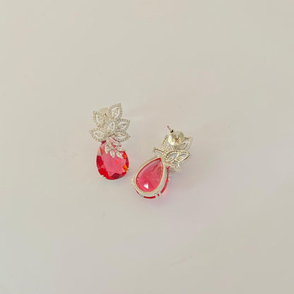 Ruby with Silver Plated Drop Earring