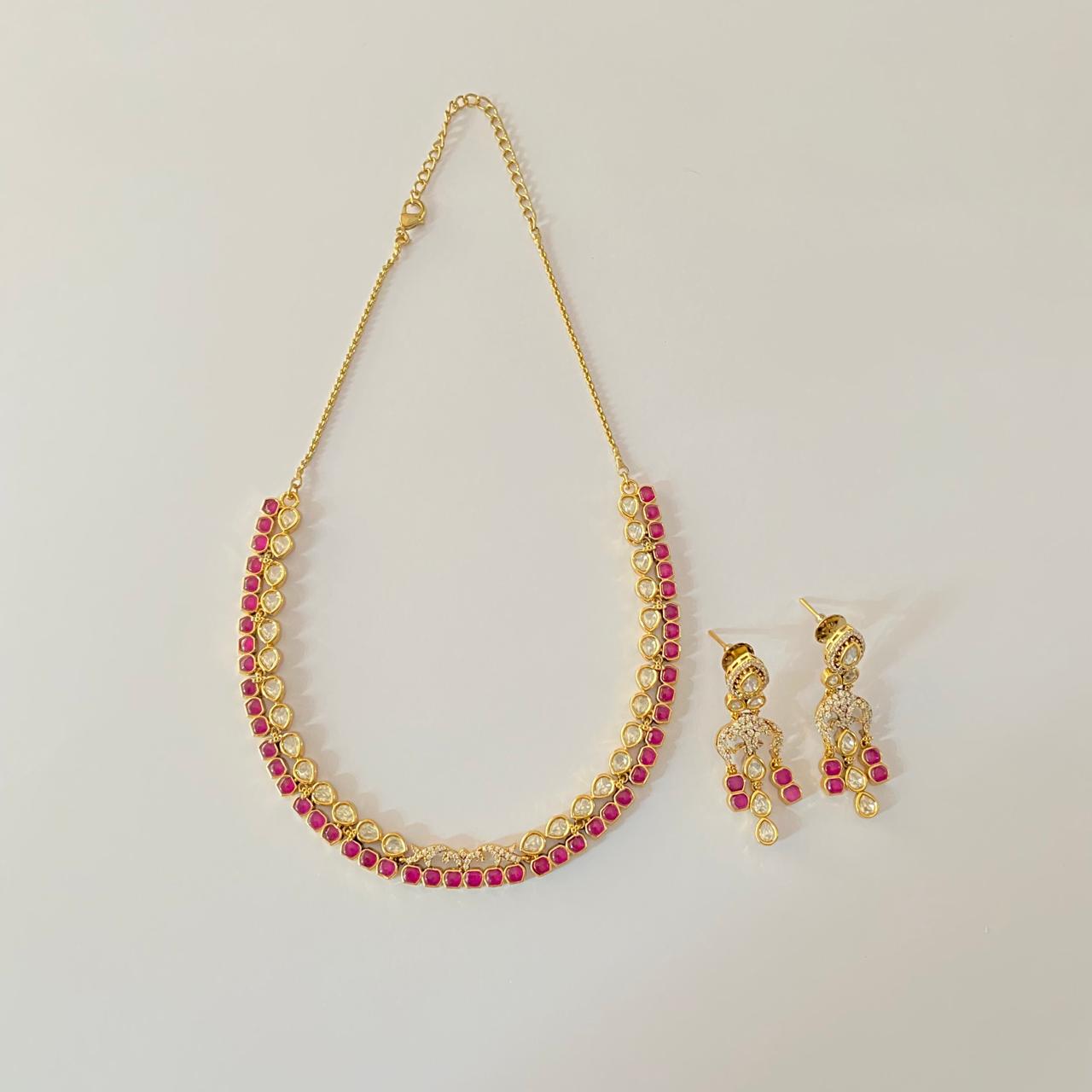 Kundan Polki victorian polish Ruby sleek Necklace Set