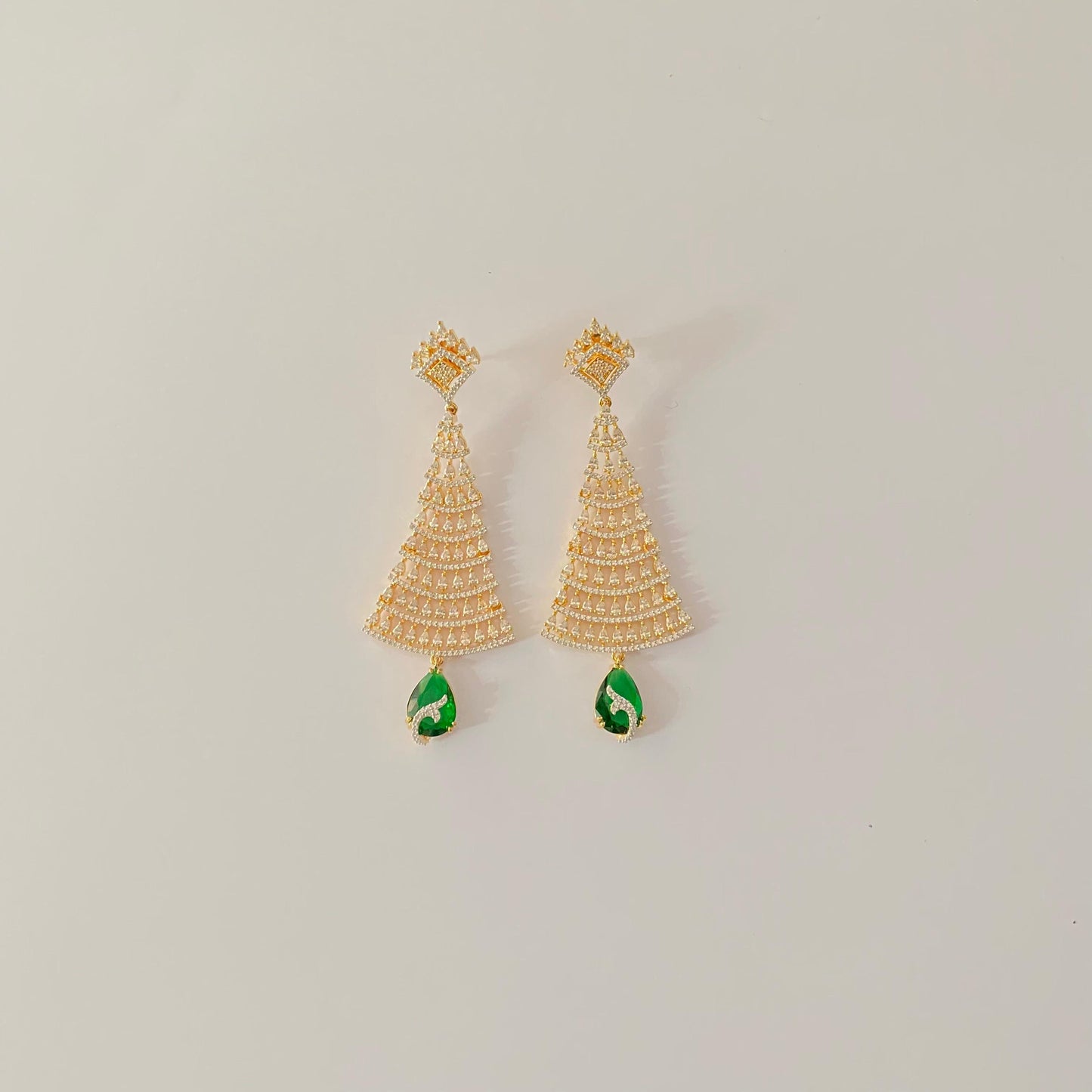 Emerald Gold Plated Hanging Earring