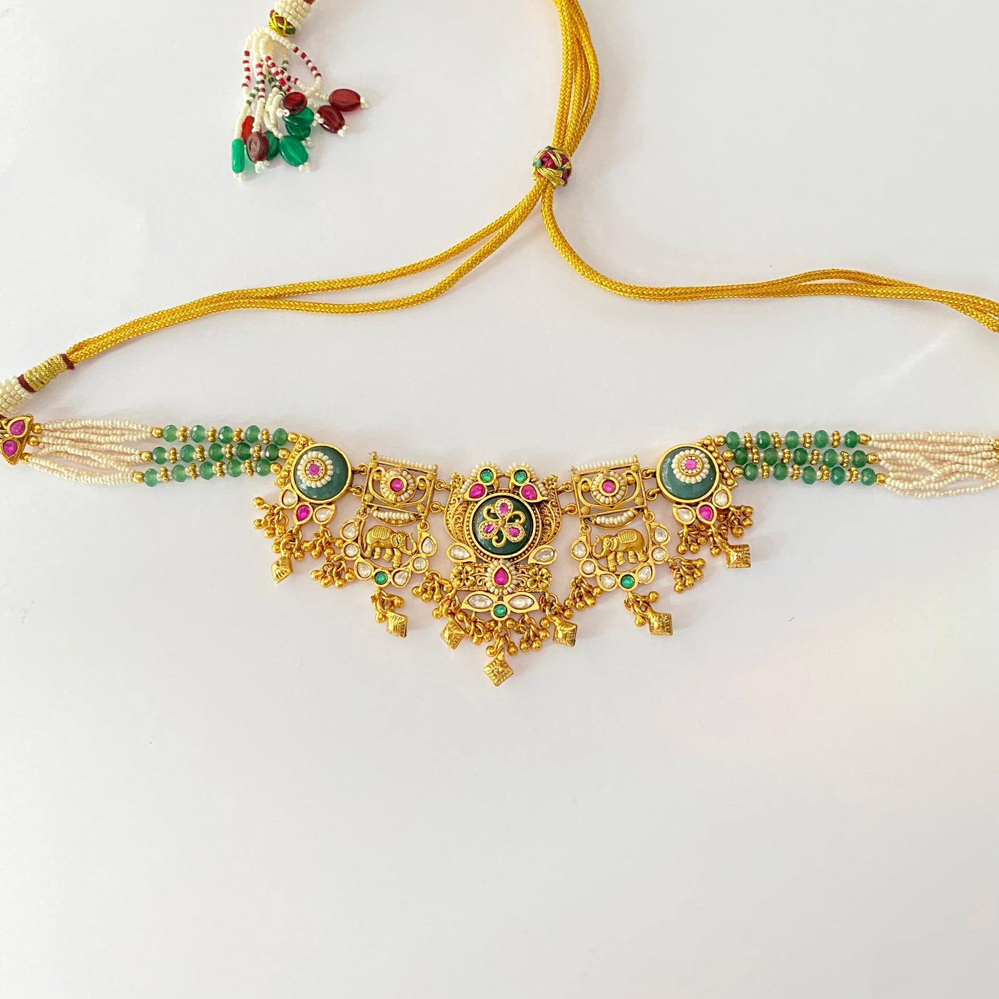 Antique Gold Plated Ruby and Emerald Chokar Set