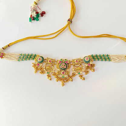 Antique Gold Plated Ruby and Emerald Chokar Set