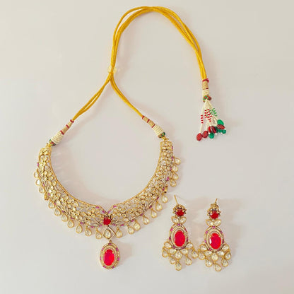 Ruby Gold Plated Kundan Necklace Set