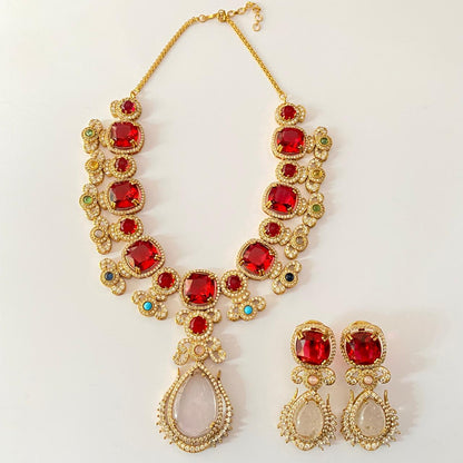 Ruby Gold Plated Moon stone  necklace Set