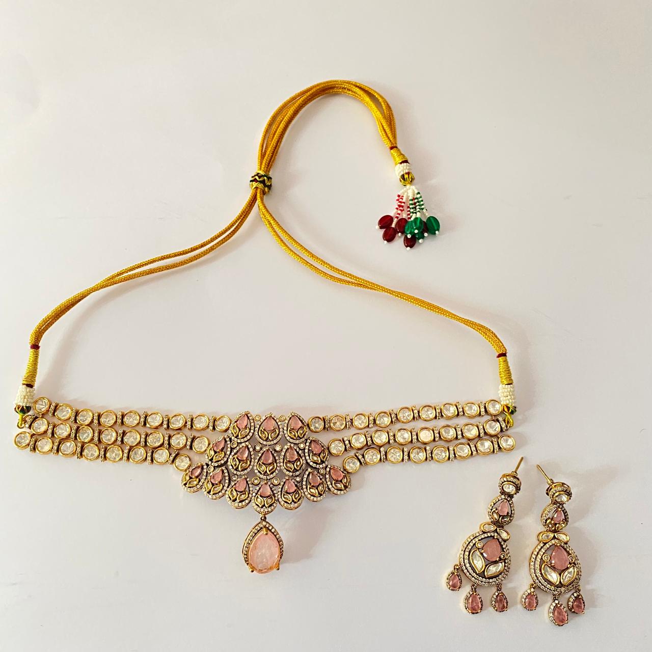 Rose Quartz Kundan Choker Necklace Set